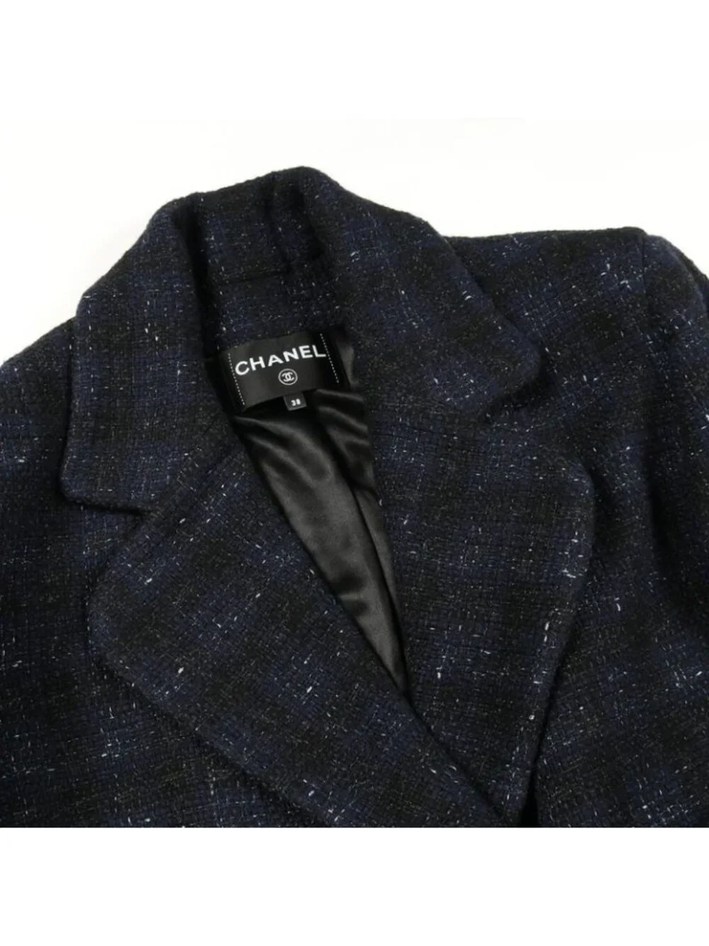 Chanel Bijou Lion Button Iridescent Wool Tweed Double Breasted Nylon Coat